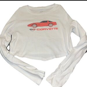 Medium corvette sports car General Motors long sleeve white crop top women’s fun